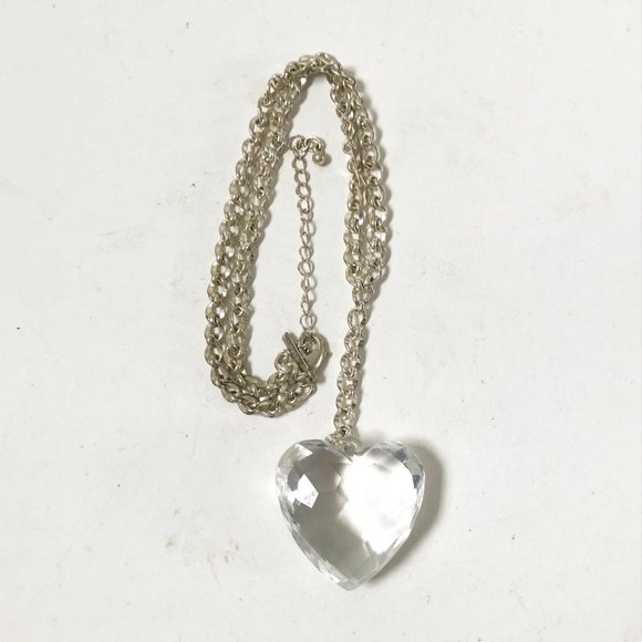 Lane Bryant Faceted Acrylic Heart Silver Tone Chain Necklace with Extender - Picture 1 of 3